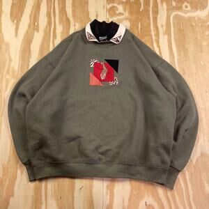 Vintage 90s Savannah Giraffe Embroidered Crewneck – Green –Made in USA– Men’s L